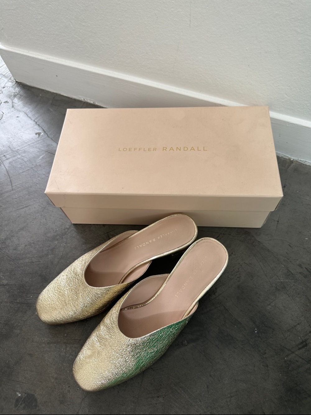 Loeffler Randall Metallic Gold Slide Mules